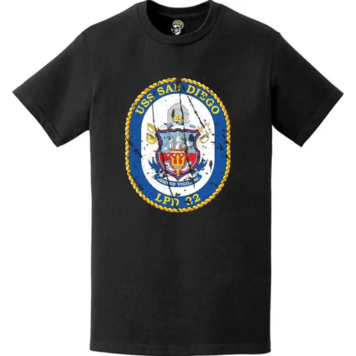 Distressed USS San Diego (LPD-22) Ship's Crest Emblem T-Shirt Tactically Acquired   