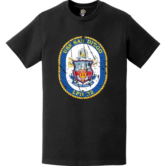 Distressed USS San Diego (LPD-22) Ship's Crest Emblem T-Shirt Tactically Acquired   