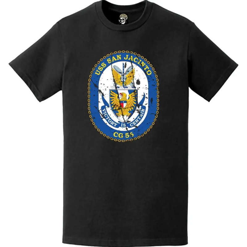 Distressed USS San Jacinto (CG-56) Ship's Crest Logo T-Shirt