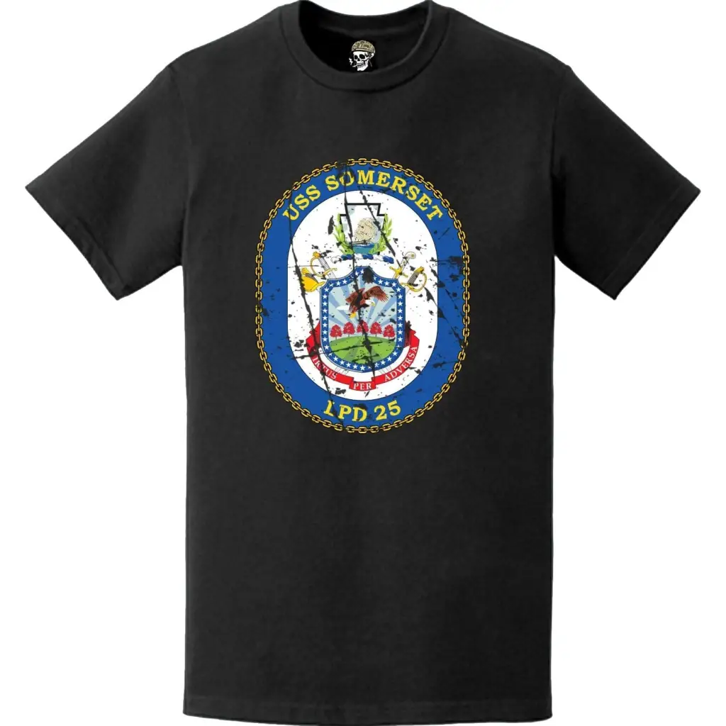 Distressed USS Somerset (LPD-25) Ship's Crest Emblem T-Shirt Tactically Acquired   