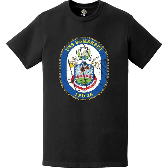Distressed USS Somerset (LPD-25) Ship's Crest Emblem T-Shirt Tactically Acquired   
