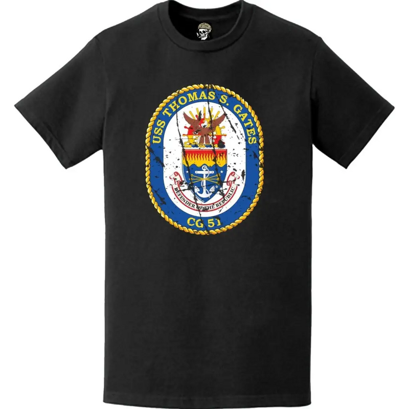 Distressed USS Thomas S. Gates (CG-51) Ship's Crest Logo T-Shirt