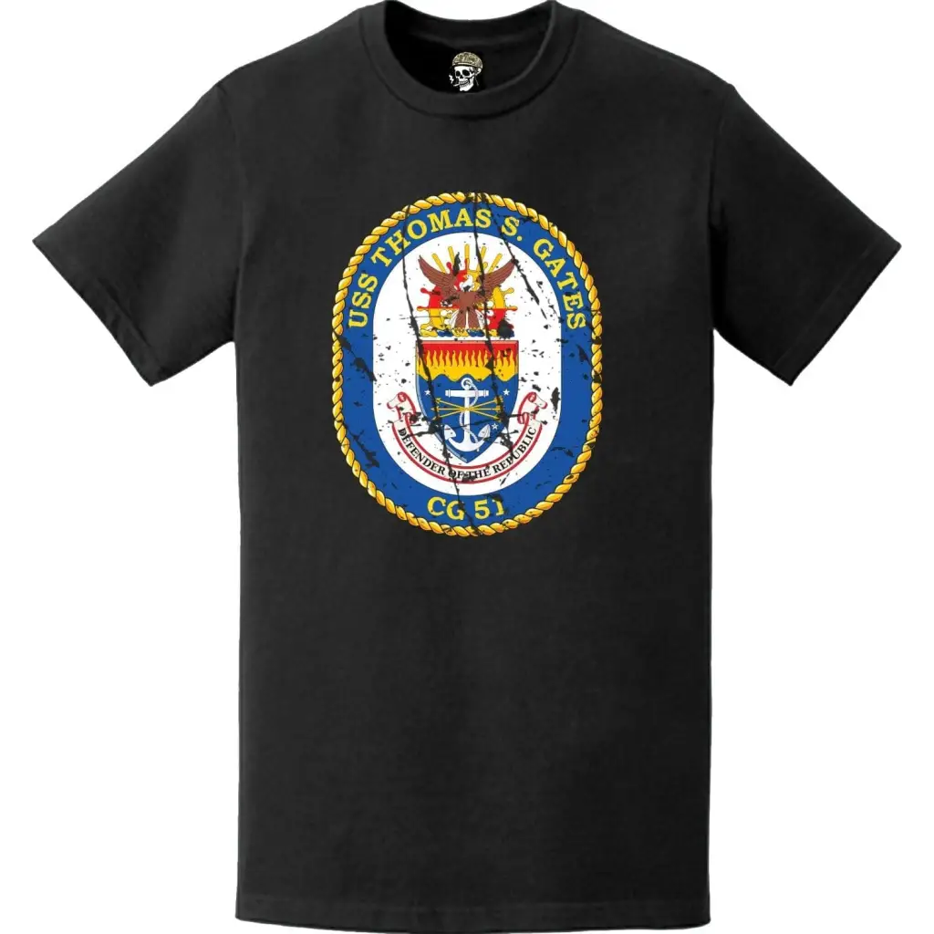 Distressed USS Thomas S. Gates (CG-51) Ship's Crest Logo T-Shirt Tactically Acquired   