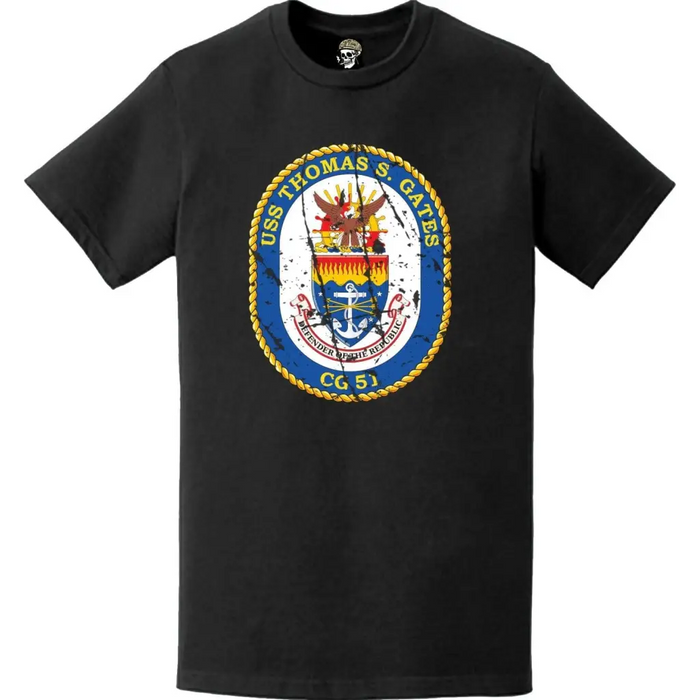 Distressed USS Thomas S. Gates (CG-51) Ship's Crest Logo T-Shirt Tactically Acquired   