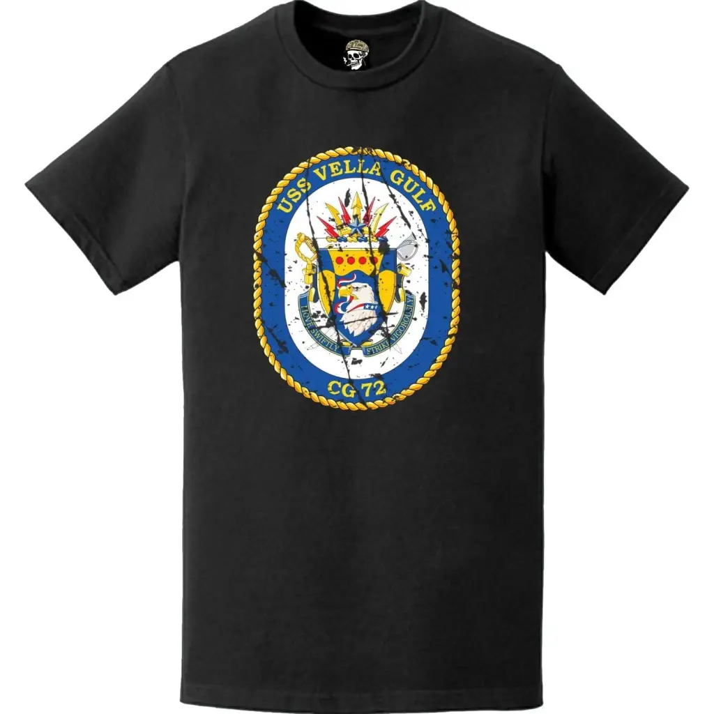 Distressed USS Vella Gulf (CG-72) Ship's Crest Logo T-Shirt Tactically Acquired   