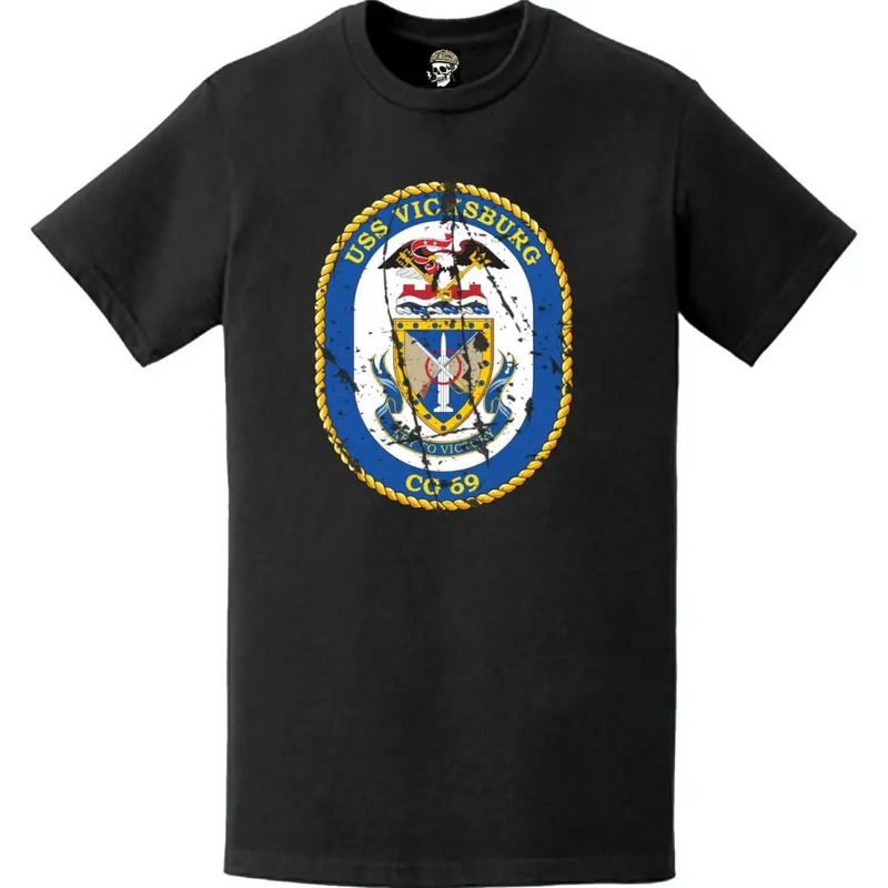 Distressed USS Vicksburg (CG-69) Ship's Crest Logo T-Shirt