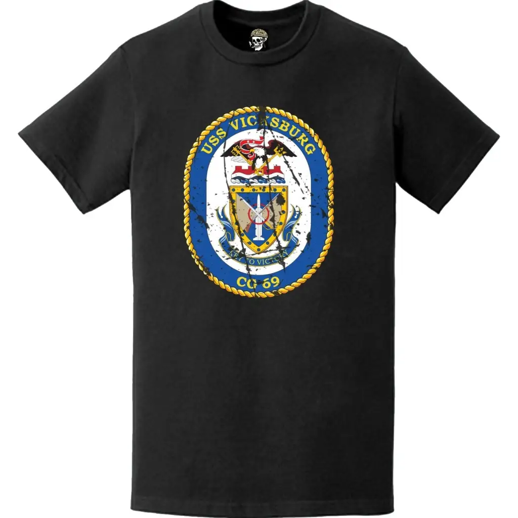 Distressed USS Vicksburg (CG-69) Ship's Crest Logo T-Shirt Tactically Acquired   
