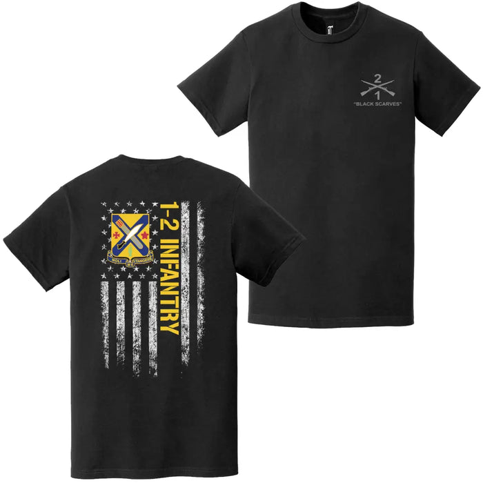 Double-Sided 1-2 Infantry Regiment American Flag T-Shirt Tactically Acquired   