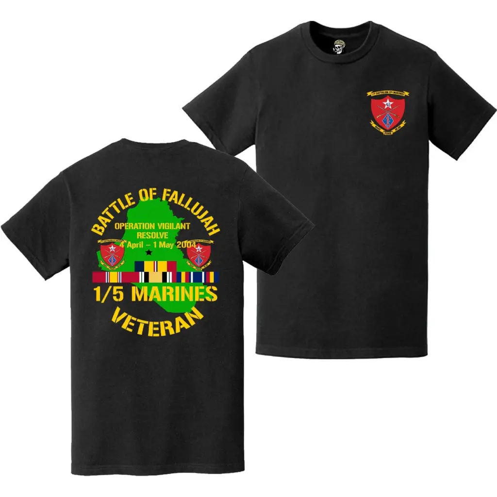 Double-Sided 1/5 Marines Operation Vigilant Resolve Veteran T-Shirt Tactically Acquired   