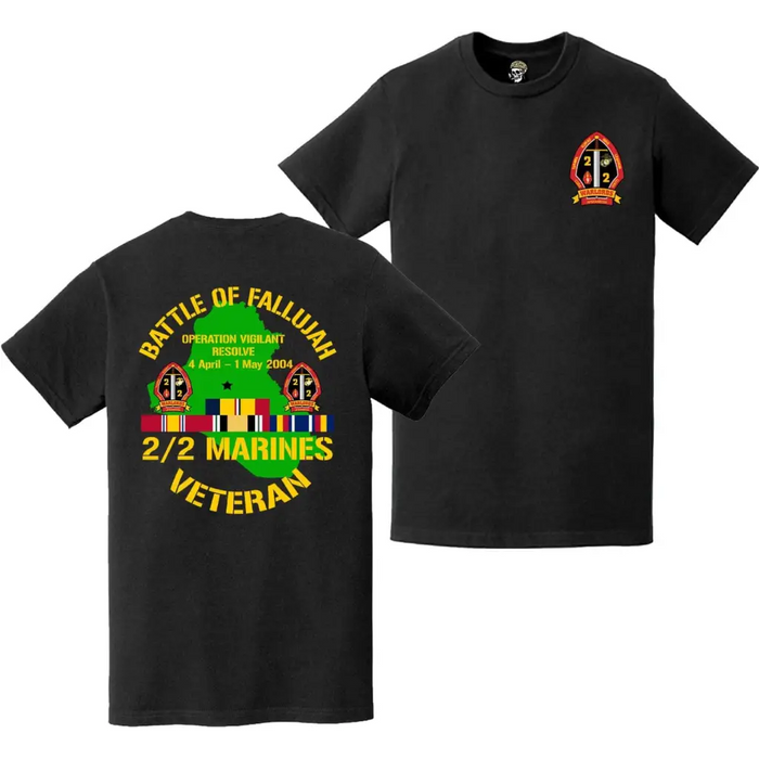 Double-Sided 2/2 Marines First Battle of Fallujah Veteran T-Shirt Tactically Acquired   