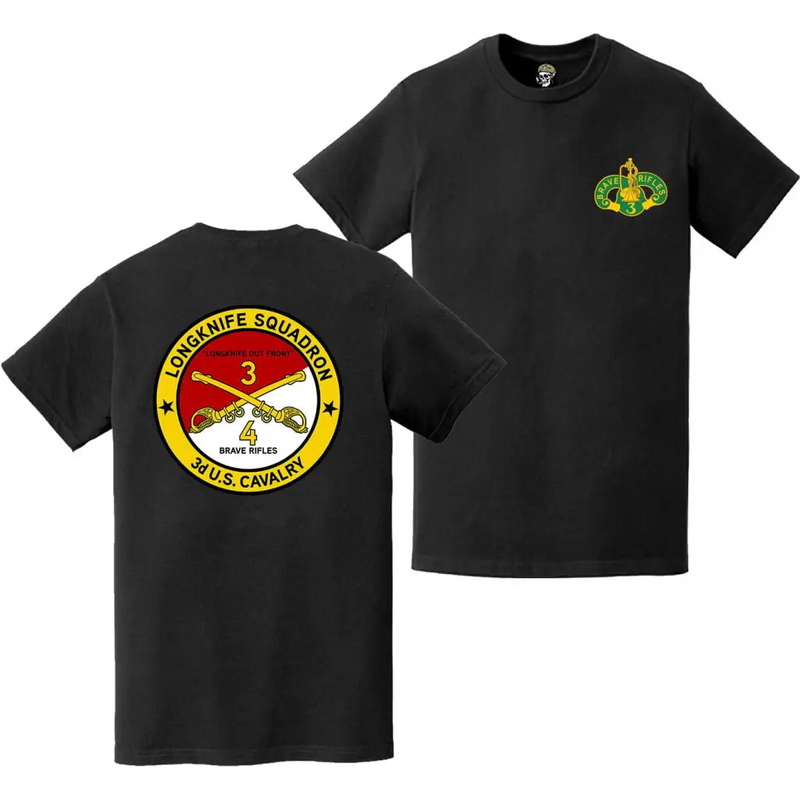 Double-Sided 4th Squadron 3rd Cavalry Regiment (4-3 CAV) "Longknife" T-Shirt
