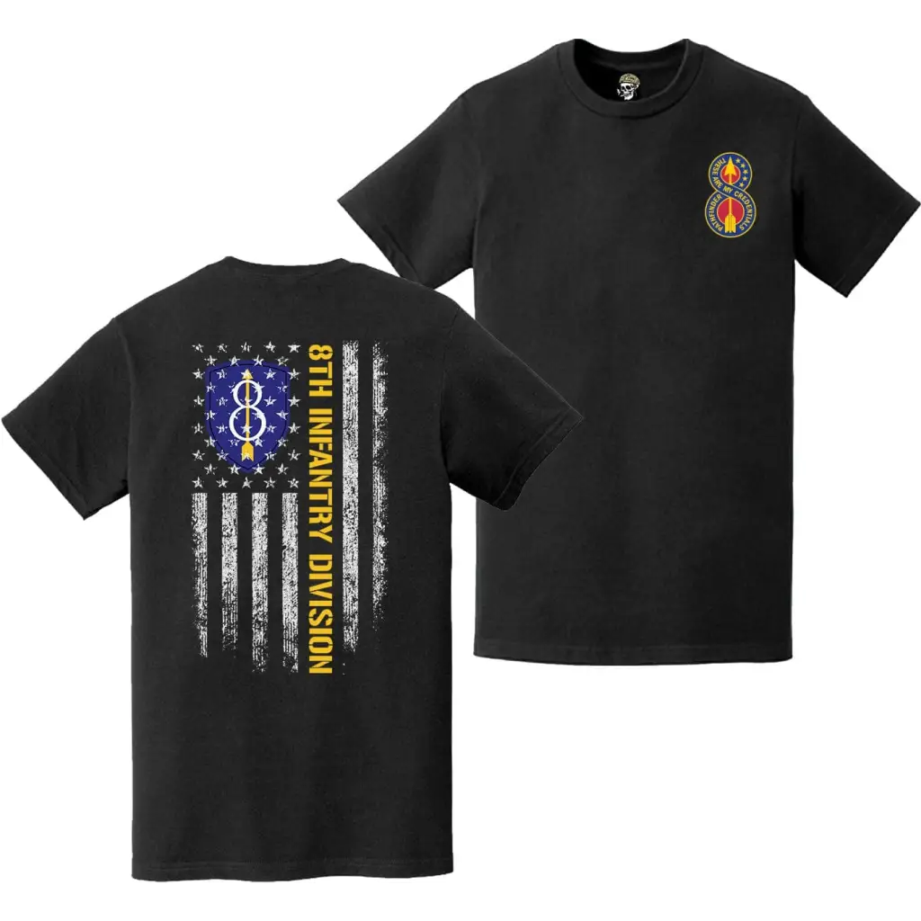 Double-Sided 8th Infantry Division DUI American Flag T-Shirt Tactically Acquired   
