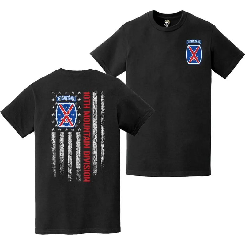 Double-Sided Patriotic 10th Mountain Division American Flag T-Shirt