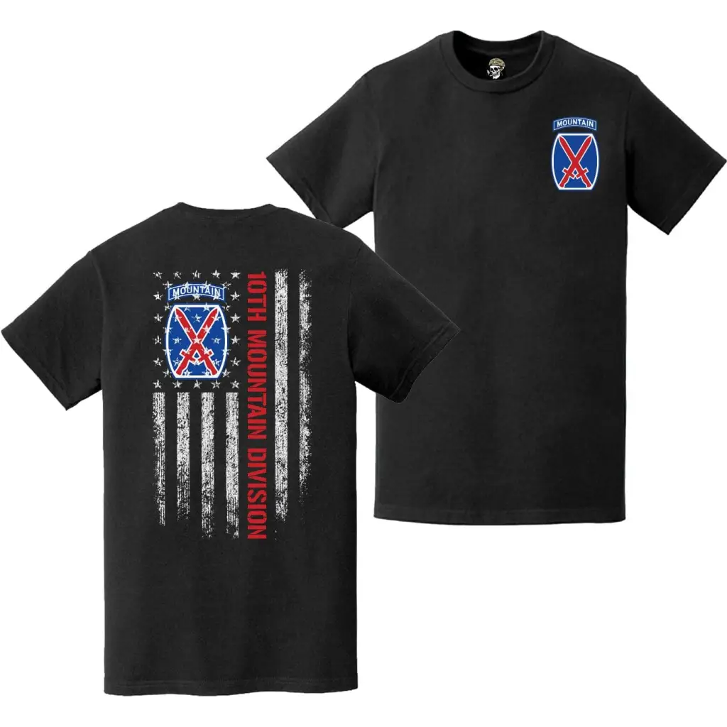 Double-Sided Patriotic 10th Mountain Division American Flag T-Shirt Tactically Acquired   