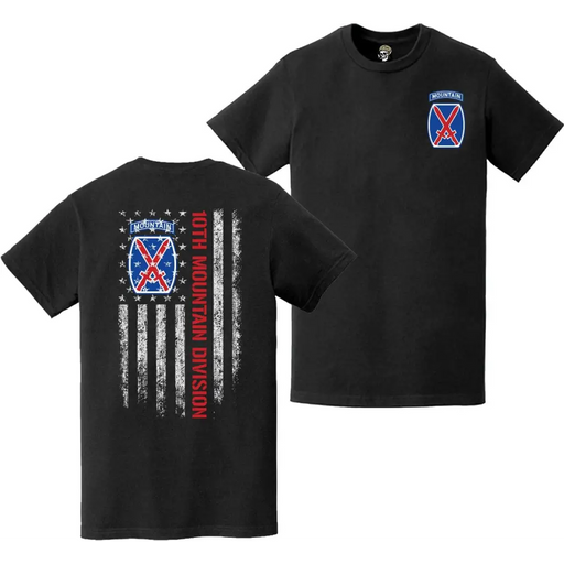 Double-Sided Patriotic 10th Mountain Division American Flag T-Shirt Tactically Acquired   