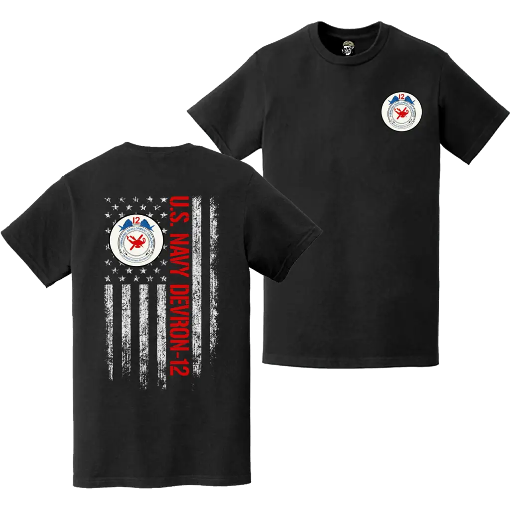 Double-Sided U.S. Navy DEVRON-12 Logo American Flag T-Shirt Tactically Acquired   
