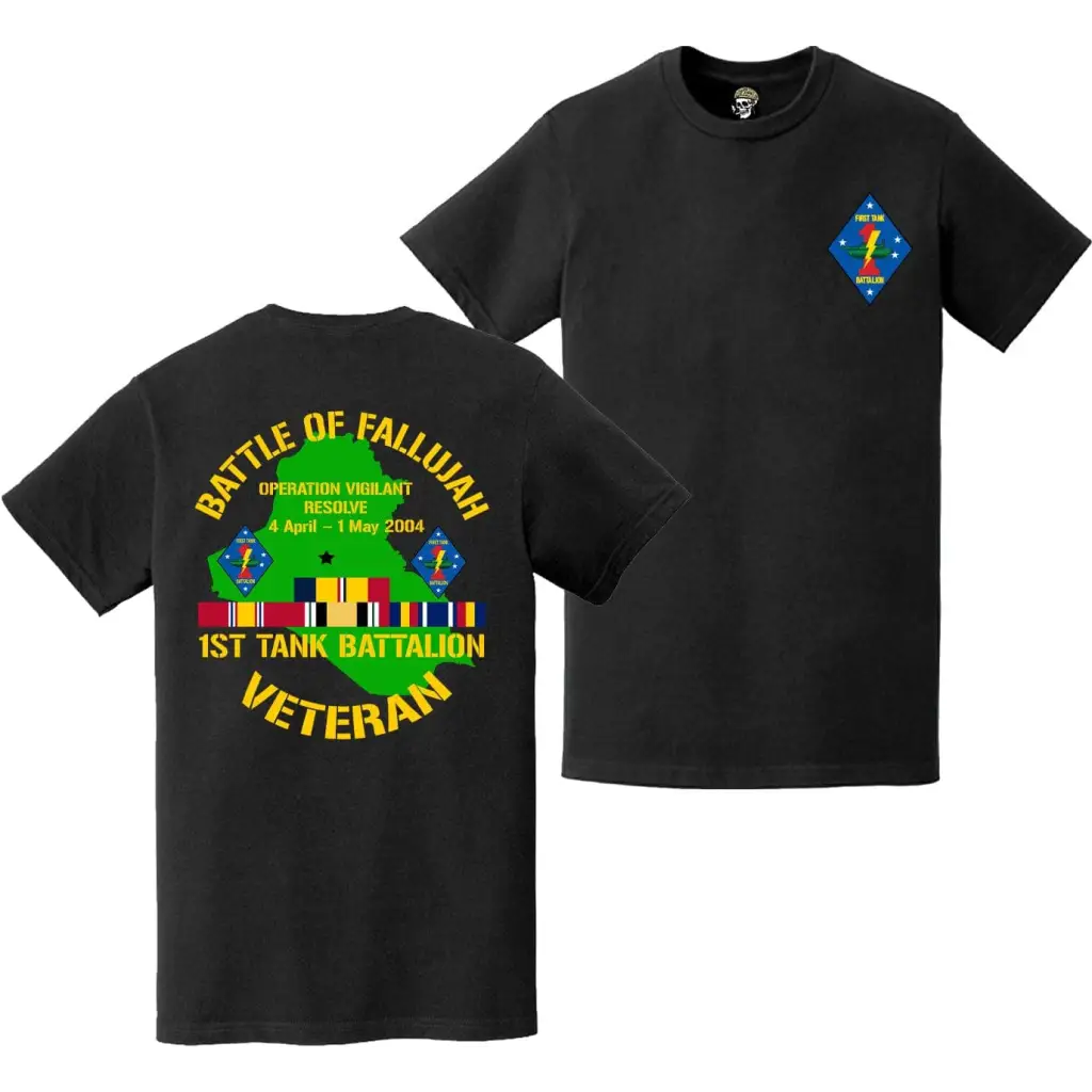 Double-Sided USMC 1st Tank Battalion Battle of Fallujah T-Shirt Tactically Acquired   