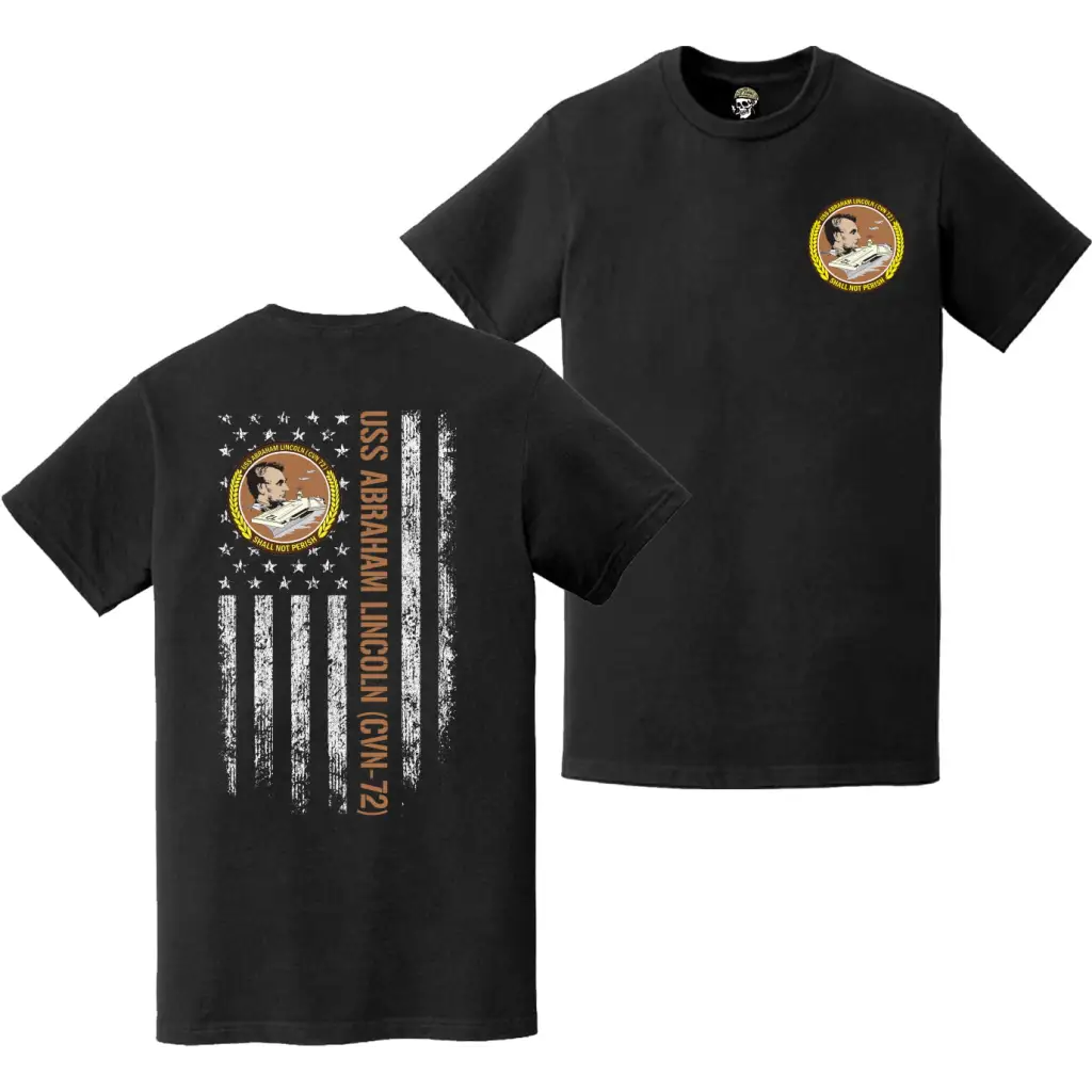 Double-Sided USS Abraham Lincoln (CVN-72) American Flag T-Shirt Tactically Acquired   