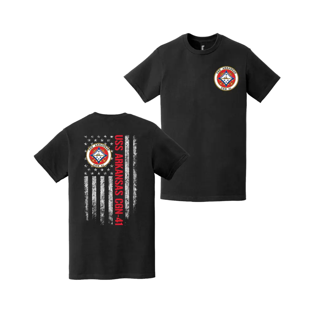 Double-Sided USS Arkansas (CGN-41) American Flag T-Shirt Tactically Acquired   