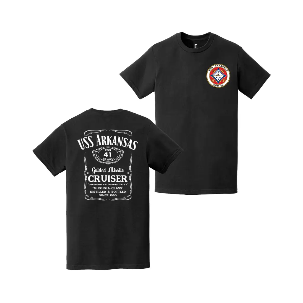 Double-Sided USS Arkansas (CGN-41) Whiskey Label T-Shirt Tactically Acquired   