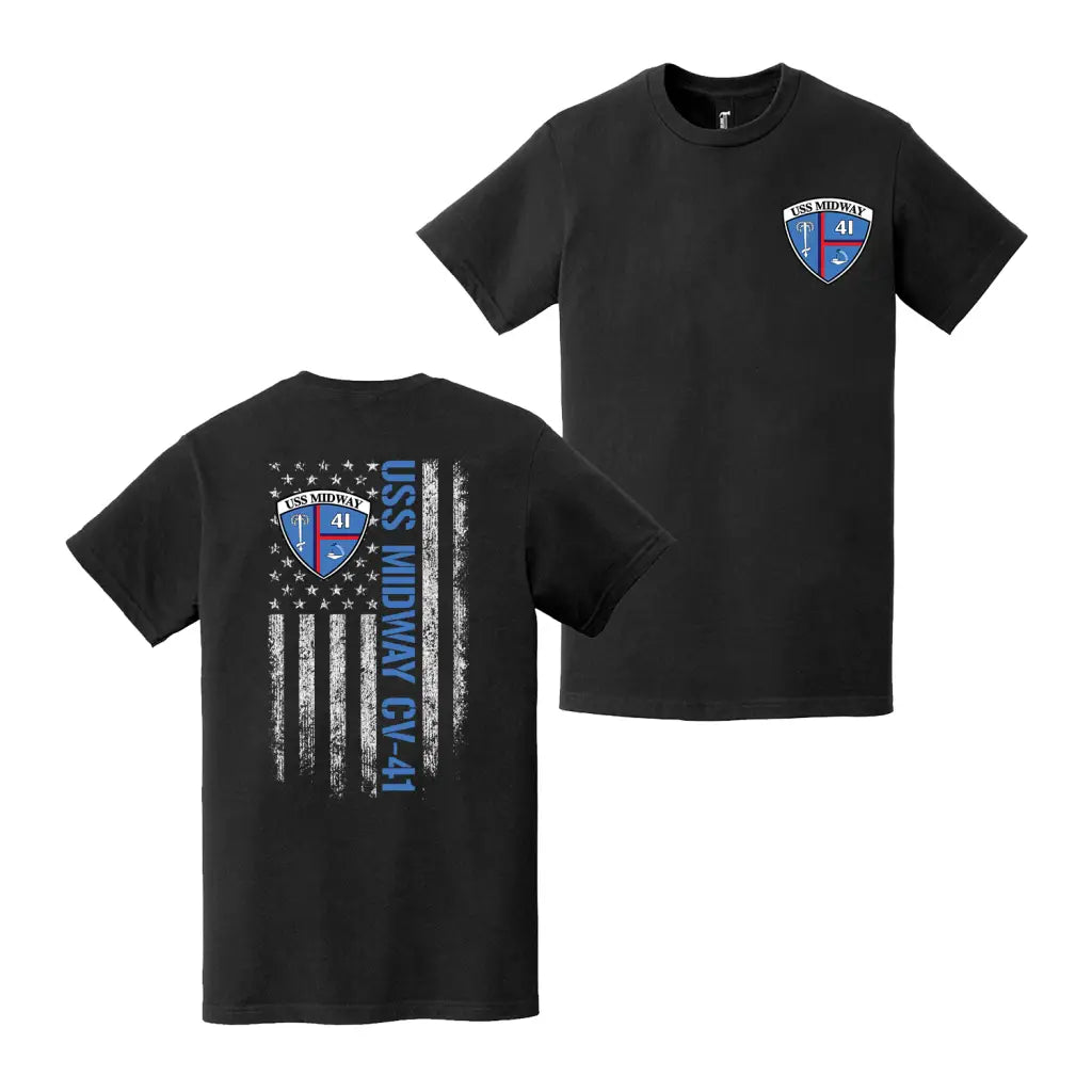Double-Sided USS Midway (CV-41) American Flag T-Shirt Tactically Acquired   