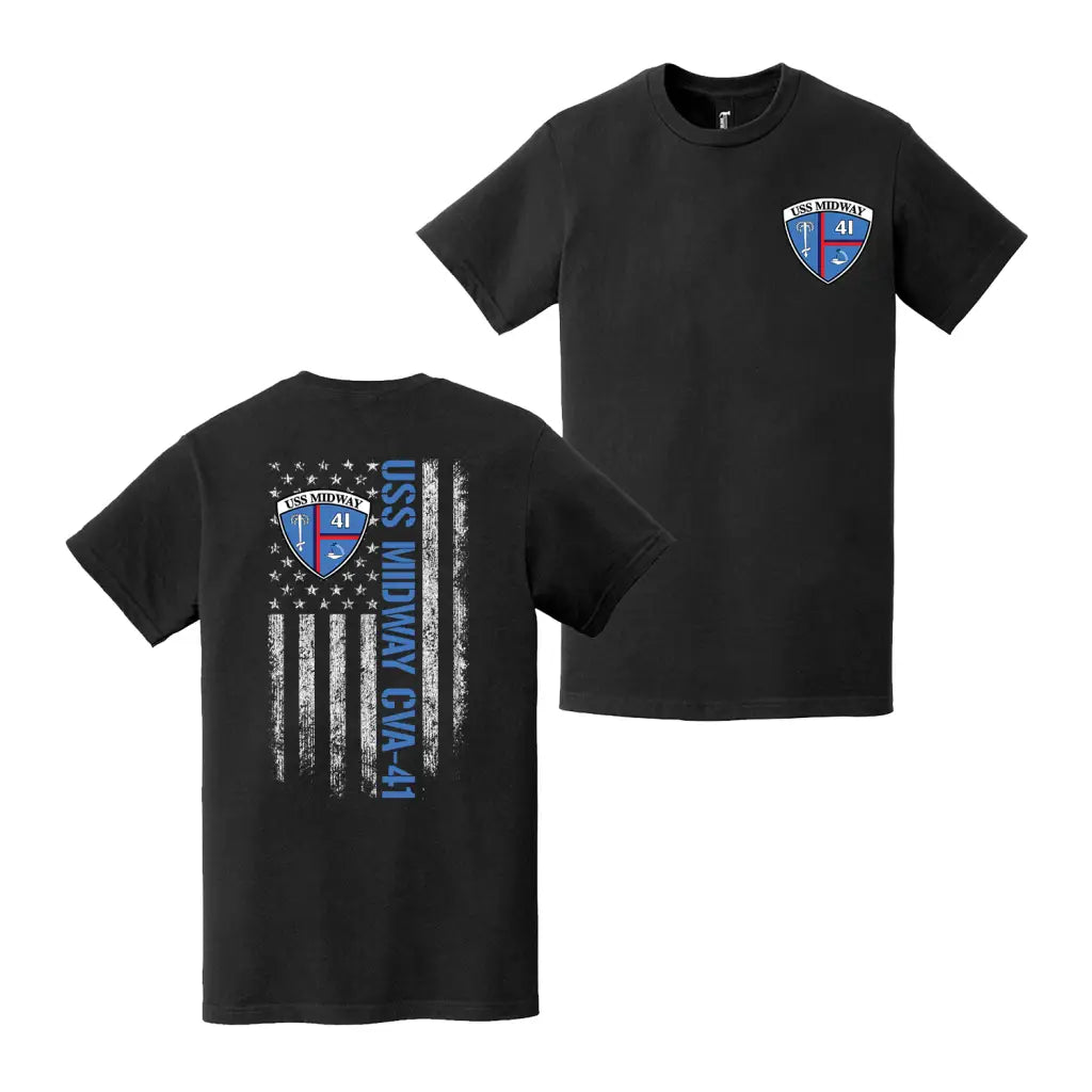 Double-Sided USS Midway (CVA-41) American Flag T-Shirt Tactically Acquired   