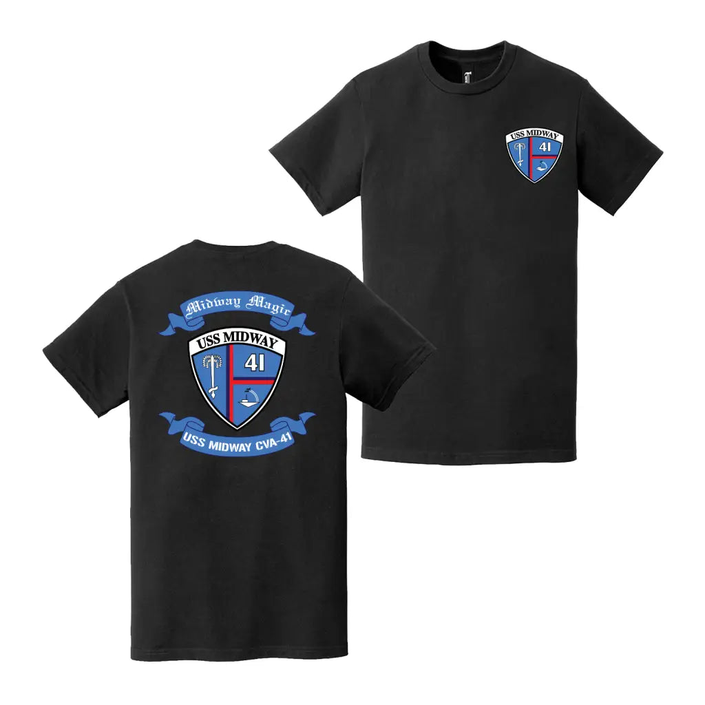 Double-Sided USS Midway (CVA-41) Scroll Emblem T-Shirt Tactically Acquired   