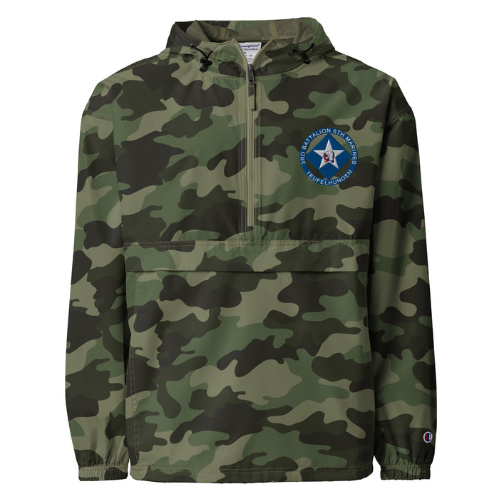 3/6 Marines Embroidered Champion® Packable Jacket Tactically Acquired Olive Green Camo S 