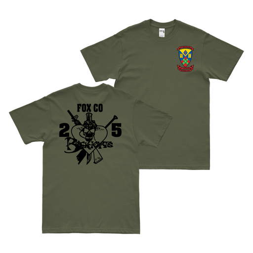 Double-Sided Fox Co. 2/5 Marines 'Blackhearts' T-Shirt Tactically Acquired Military Green Small 