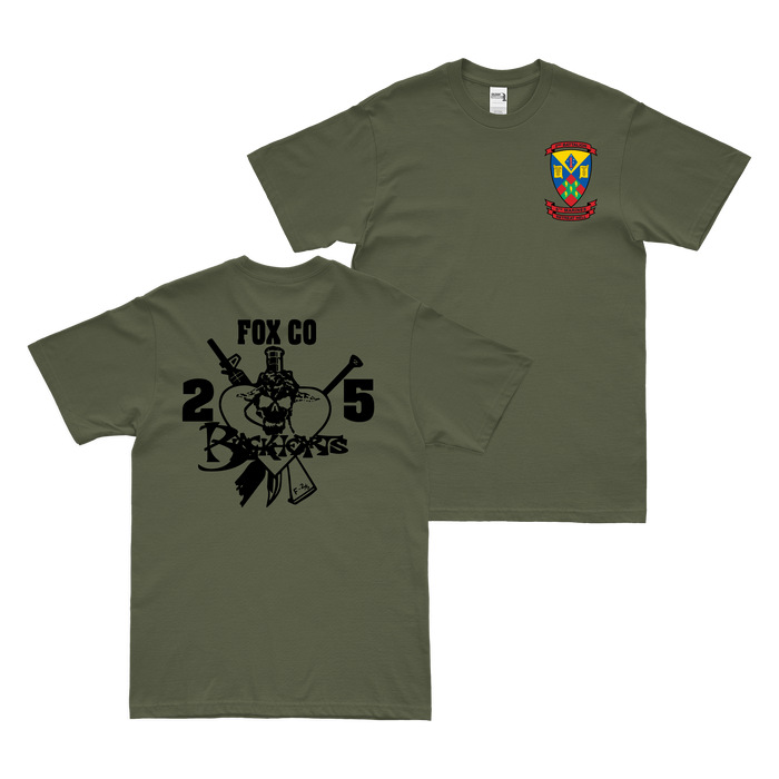 Double-Sided Fox Co. 2/5 Marines 'Blackhearts' T-Shirt Tactically Acquired Military Green Small 