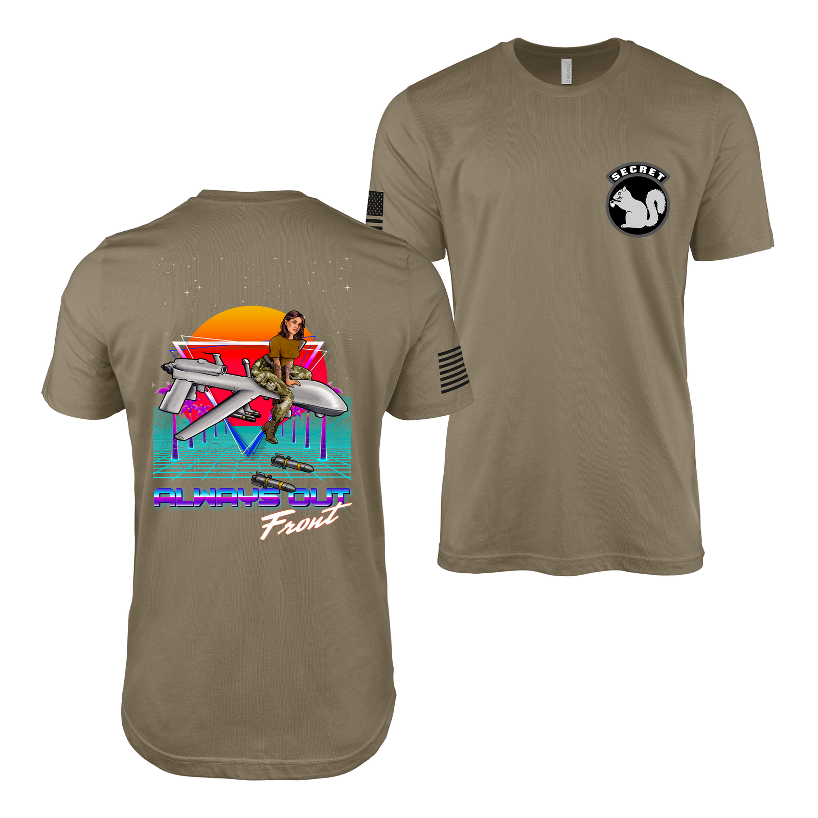 Military Intel Pin-Up Girl Julia MQ-9 Reaper Drone T-Shirt Tactically Acquired Coyote Brown S