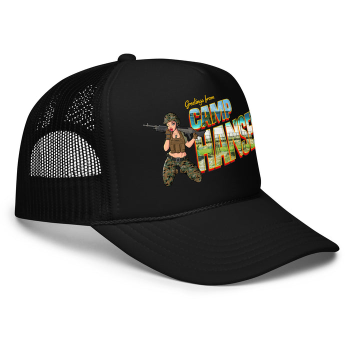 Greetings From Camp Hansen Foam Trucker Hat Tactically Acquired
