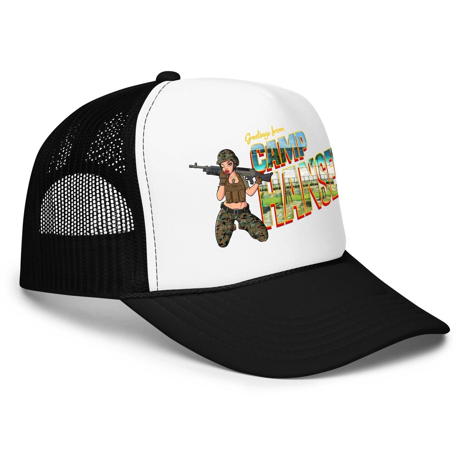 Greetings From Camp Hansen Foam Trucker Hat Tactically Acquired