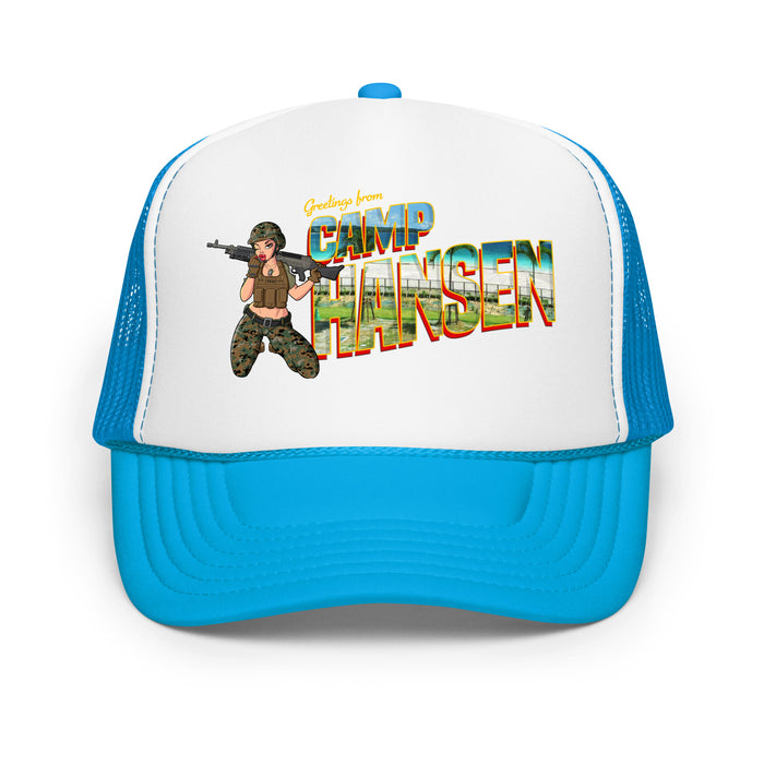 Greetings From Camp Hansen Foam Trucker Hat Tactically Acquired Blue / White / Blue
