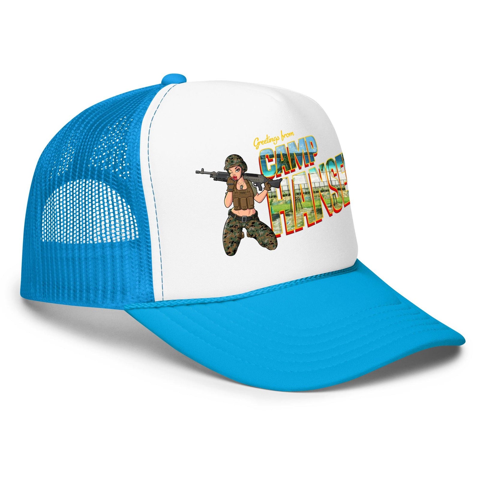 Greetings From Camp Hansen Foam Trucker Hat Tactically Acquired