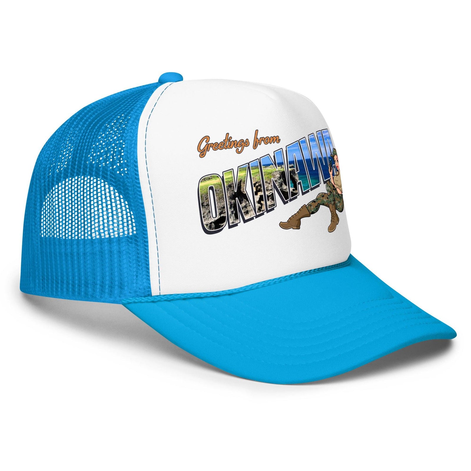 Greetings From Okinawa Foam Trucker Hat Tactically Acquired