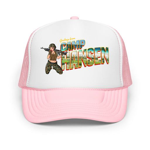 Greetings From Camp Hansen Foam Trucker Hat Tactically Acquired Light Pink / White / Light Pink