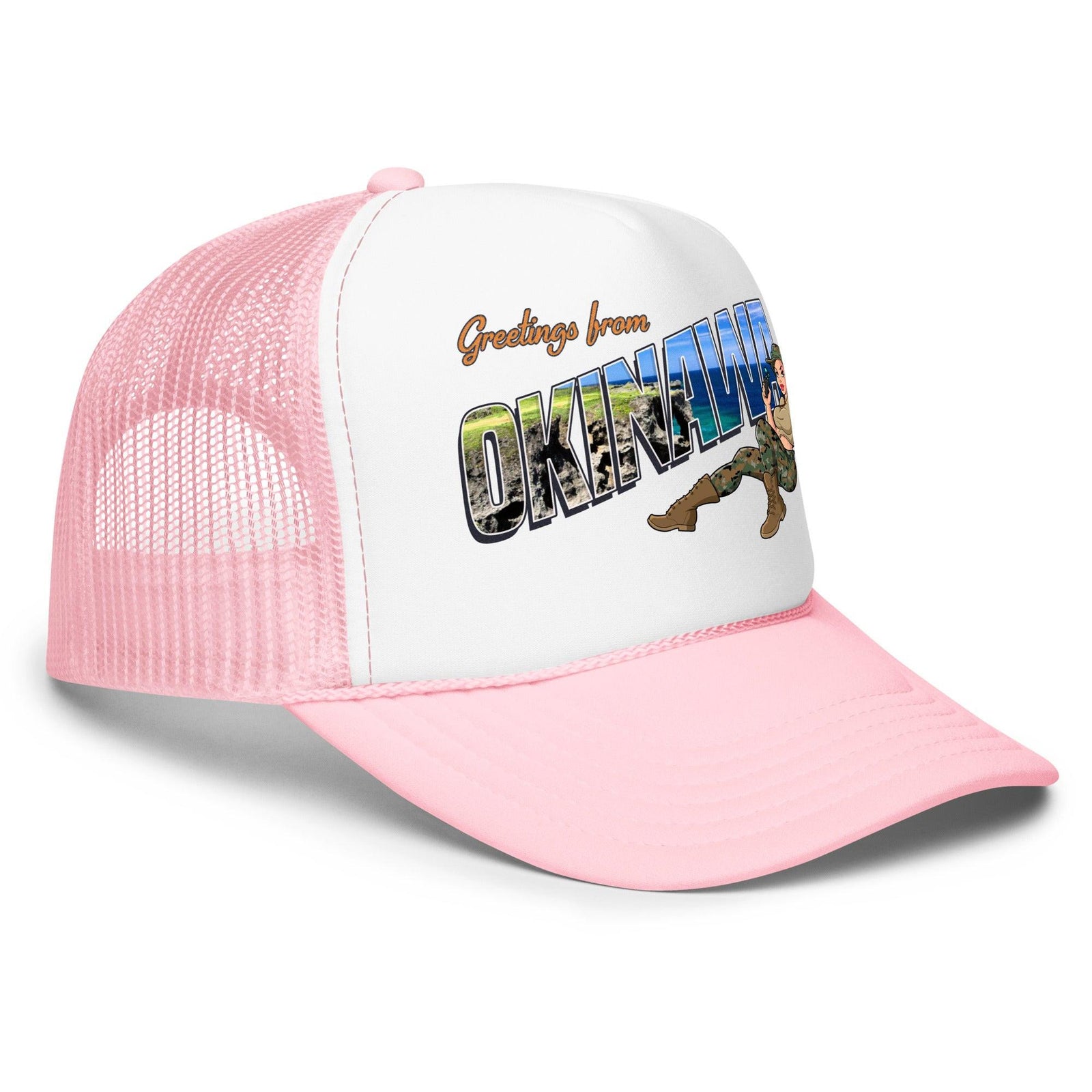 Greetings From Okinawa Foam Trucker Hat Tactically Acquired