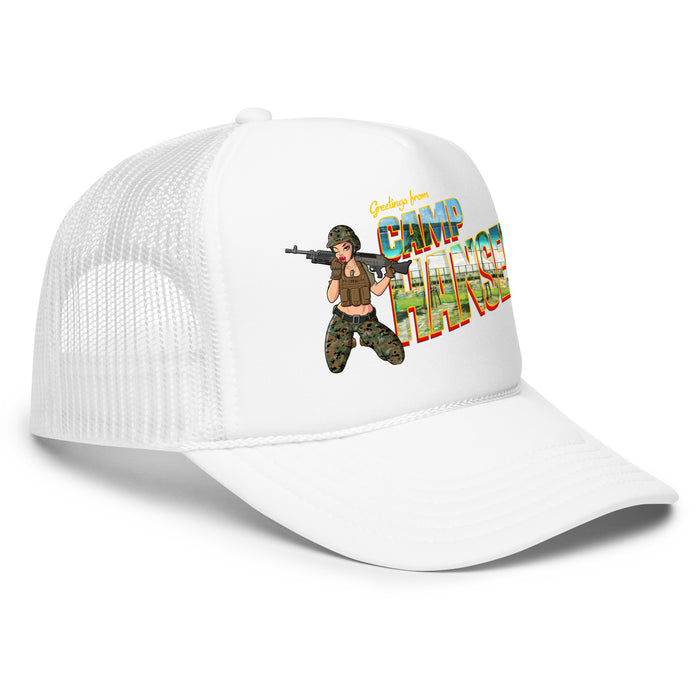 Greetings From Camp Hansen Foam Trucker Hat Tactically Acquired
