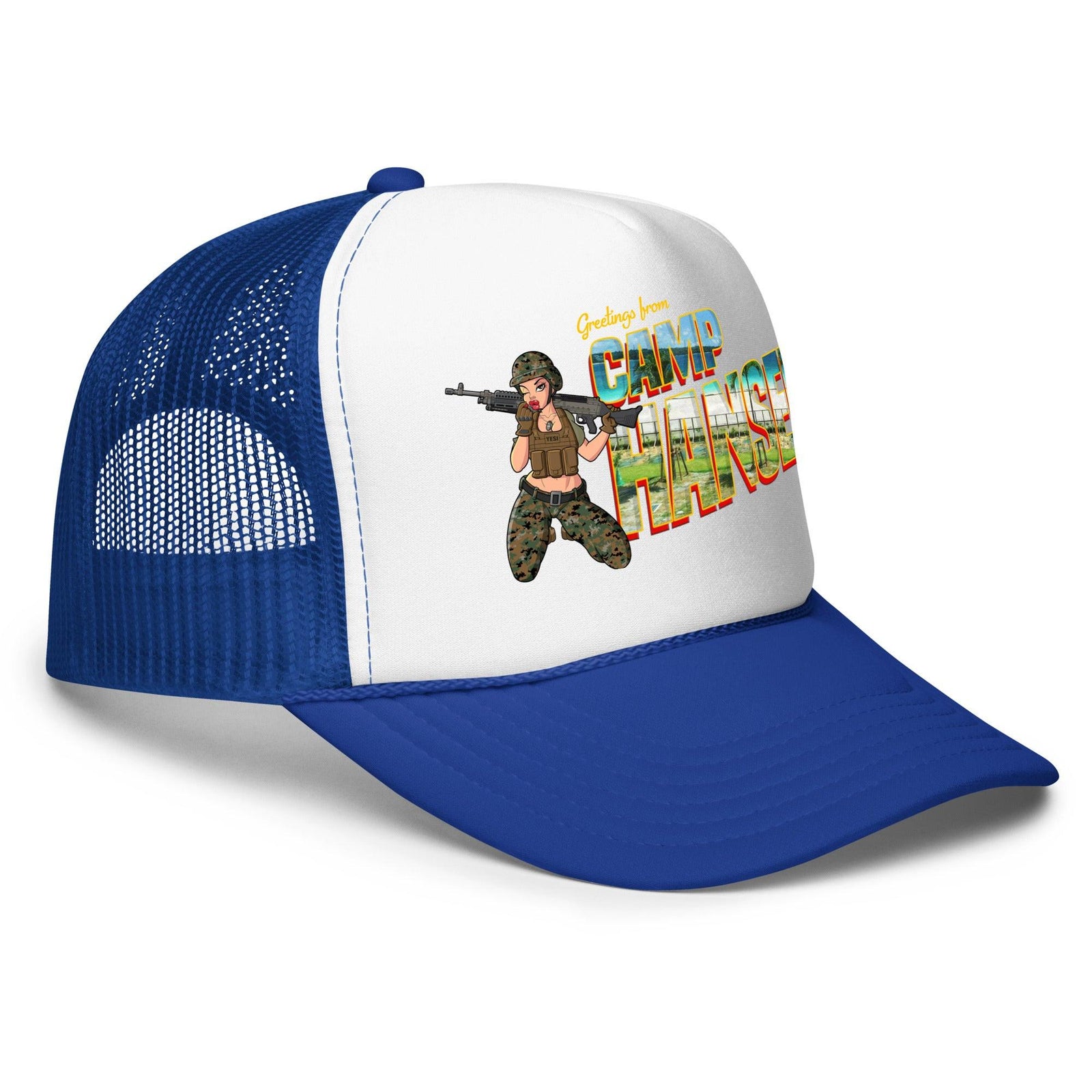 Greetings From Camp Hansen Foam Trucker Hat Tactically Acquired