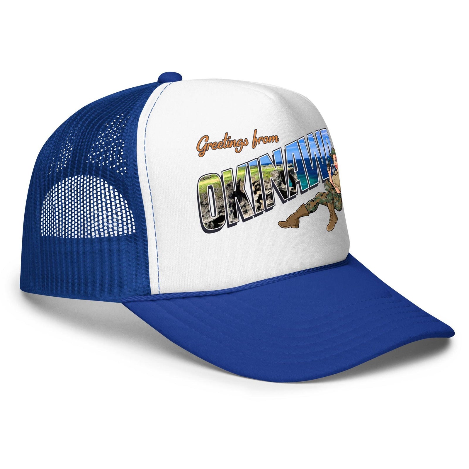 Greetings From Okinawa Foam Trucker Hat Tactically Acquired