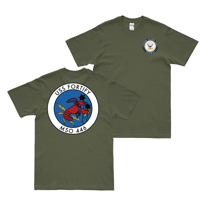 Double-Sided USS Fortify (MSO-446) Navy Veteran T-Shirt Tactically Acquired Small Military Green 