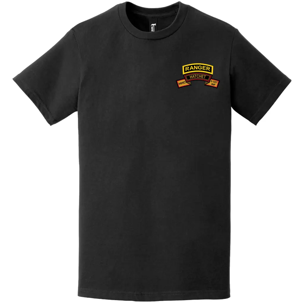 HHC 2-327 Infantry Regiment Ranger Tab Left Chest T-Shirt Tactically Acquired   