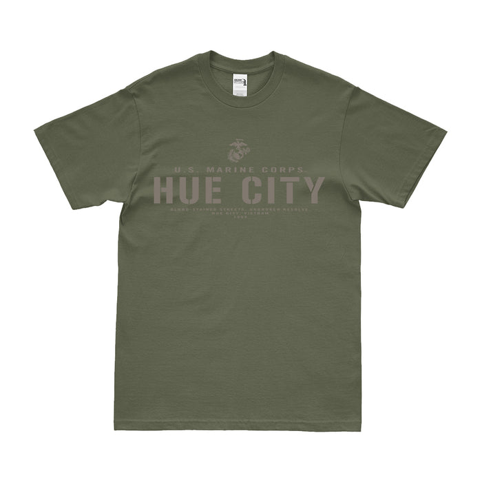 U.S. Marine Corps Battle of Hue City 1968 Vietnam USMC T-Shirt Tactically Acquired Small Military Green 
