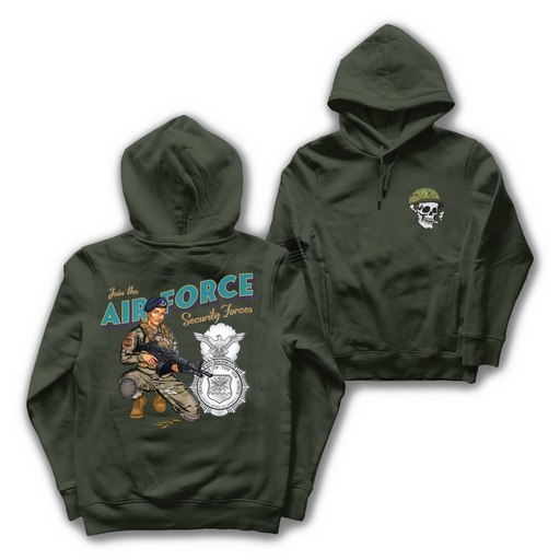 Join the Air Force Security Forces Pin-Up Girl Katie Hoodie Tactically Acquired Military Green Small