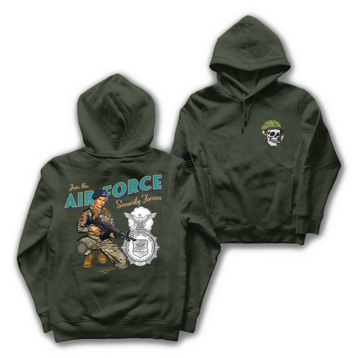 Join the Air Force Security Forces Pin-Up Girl Katie Hoodie Tactically Acquired Military Green Small