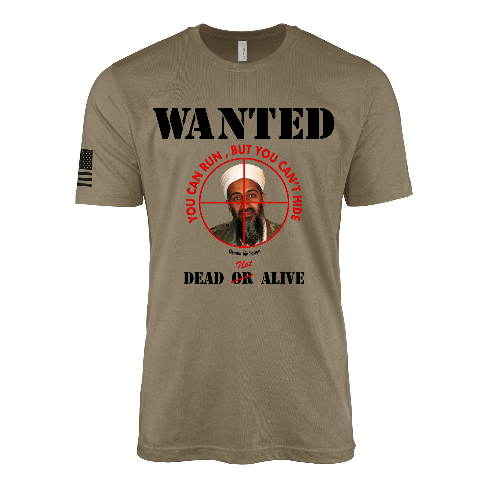 Vintage Osama bin Laden Dead or Alive T-Shirt Tactically Acquired Coyote Brown Small