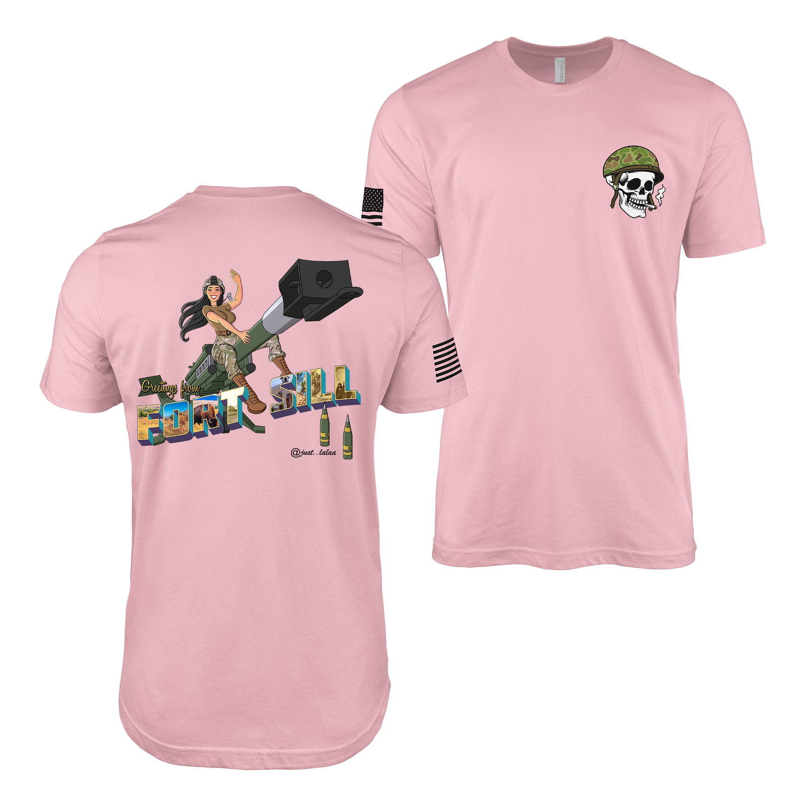 Greetings From Fort Sill Pin-Up Girl T-Shirt Tactically Acquired Pink S