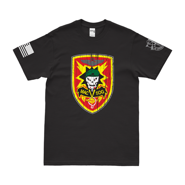 U.S. Army MACV-SOG Special Forces Emblem T-Shirt Tactically Acquired Black Distressed Small