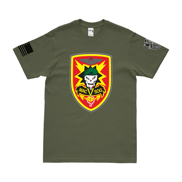 U.S. Army MACV-SOG Special Forces Emblem T-Shirt Tactically Acquired Military Green Clean Small